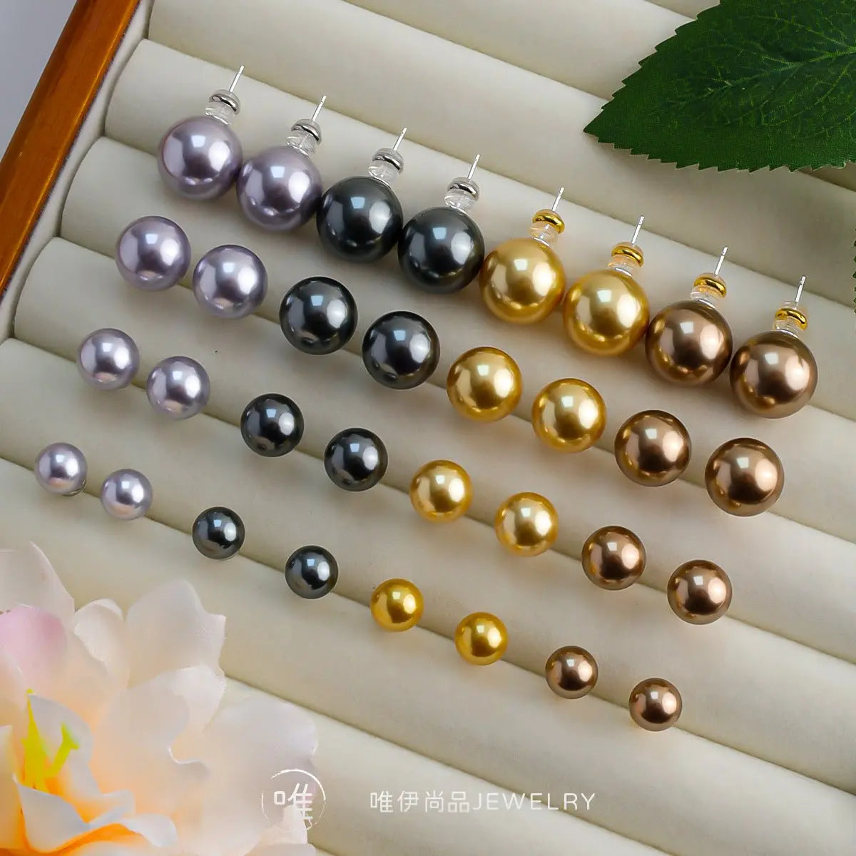 Bright pearl stud earrings Simple fashion geometric earrings