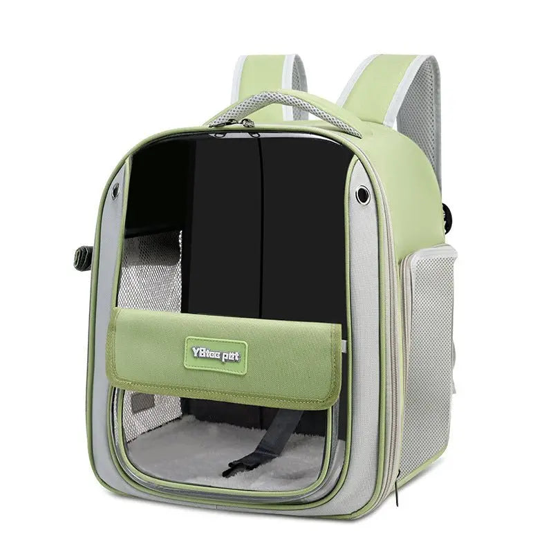Cat backpack, school bag, shoulder bag, pet bag, travel bag for cats, dog and cat supplies, transparent, large capacity, portable cat bag green