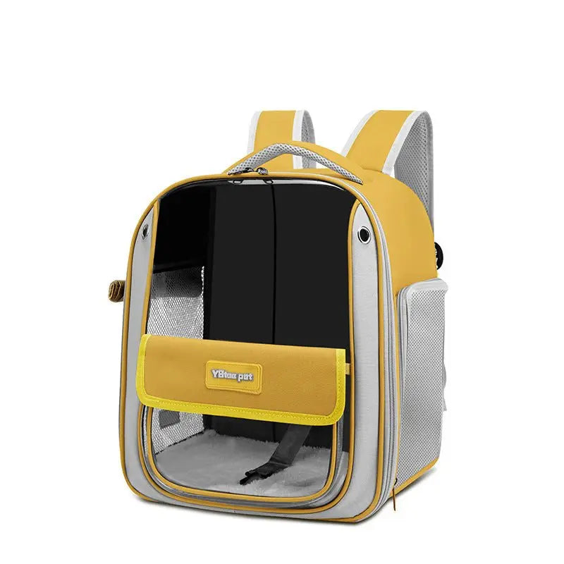Cat backpack, school bag, shoulder bag, pet bag, travel bag for cats, dog and cat supplies, transparent, large capacity, portable cat bag yellow