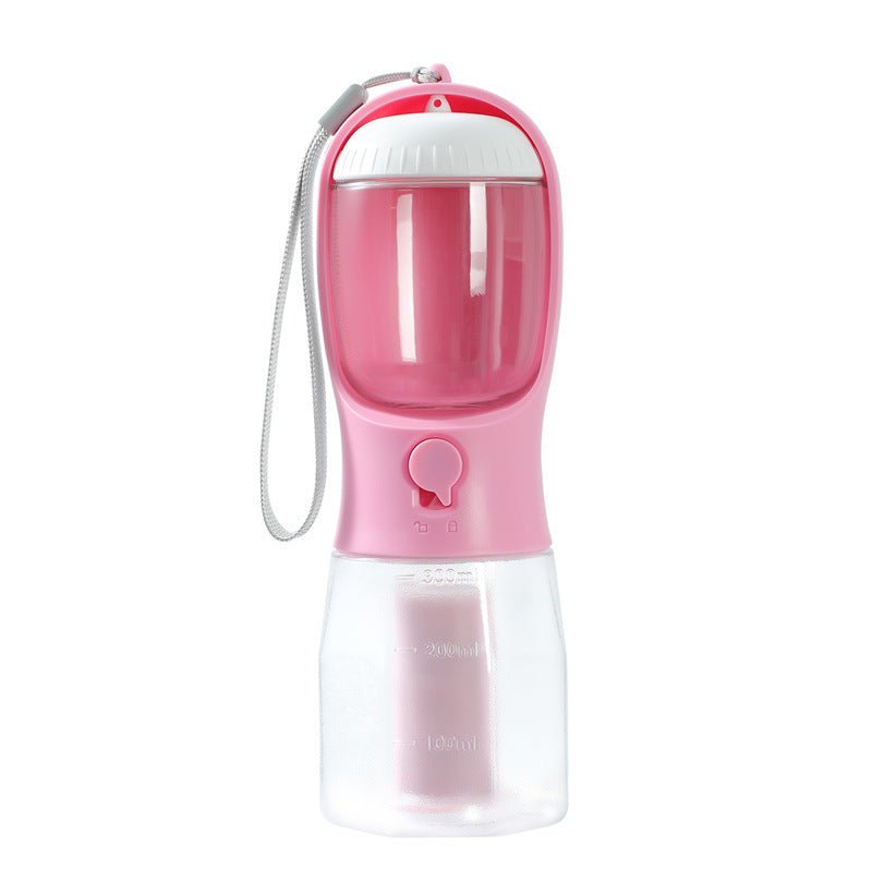 Dog Water Cup Drinking Food Garbage Bag Three-in-one Portable 300ml Garbage Bag Cherry Blossom Pink