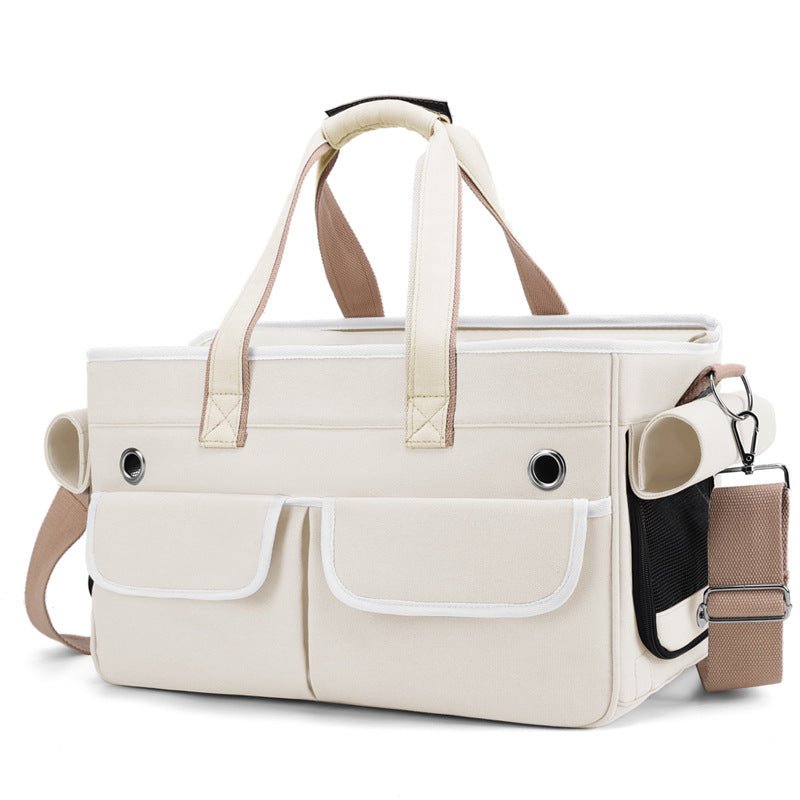 Foldable Cat Backpack Cat Outing Crossbody Portable Cat Bag Large Capacity Breathable Handheld PetCat Backpack rice-white