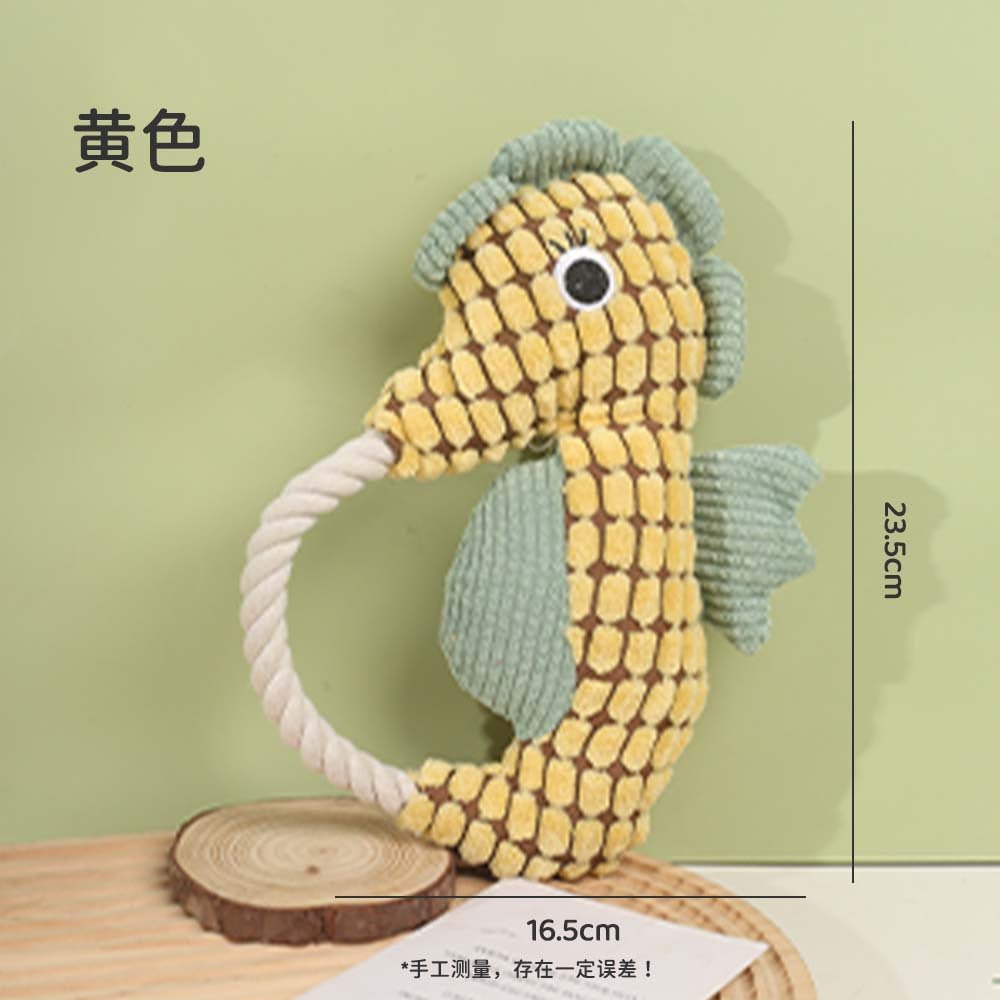 Pet Toy Dog Chew Sound Toy Funny Donkey Durable Chew Toy Pet Plush Toy Interactive Dog Toy Yellow Seahorse（Molar Fabric+Vocalization）