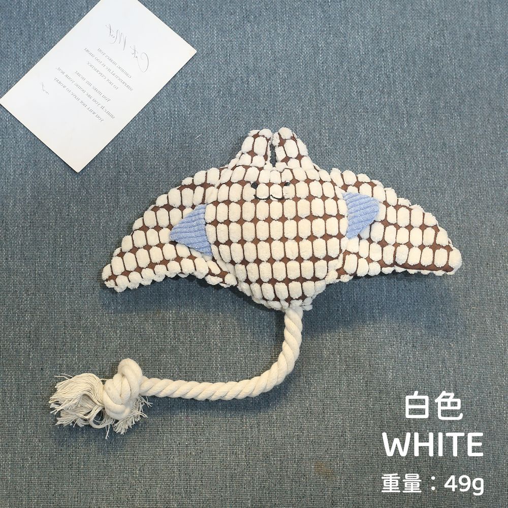 Pet Toy Dog Chew Sound Toy Funny Donkey Durable Chew Toy Pet Plush Toy Interactive Dog Toy White Devil Ray（Molar Fabric+Vocalization）