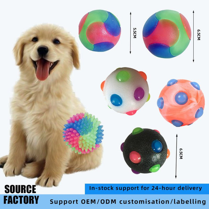 Small dog Glitter pet ball Self Hi three color Glow Bouncy ball training interactive throwing dog ball.